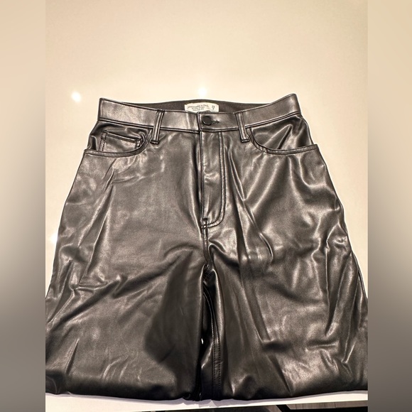 Abercrombie & Fitch Ultra High Rise Ankle Straight Vegan Leather Pants - Picture 2 of 3